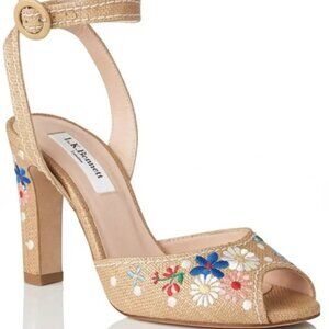 LK Bennett Strappy Raffia Floral Heels, Sz 40